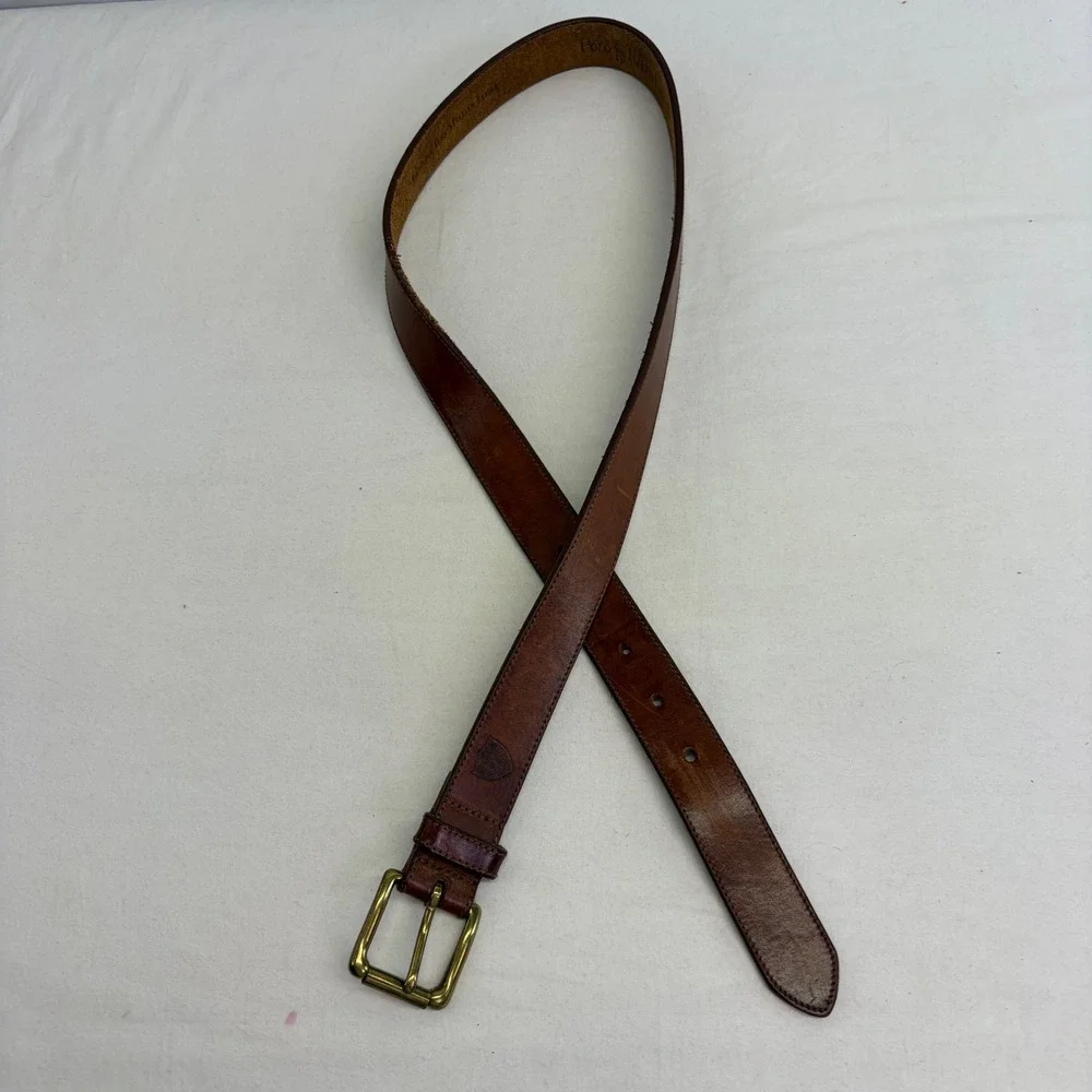 Polo Ralph Lauren Leather Belt Mens 34 Brown Vegetable Tanned Italian Saddle